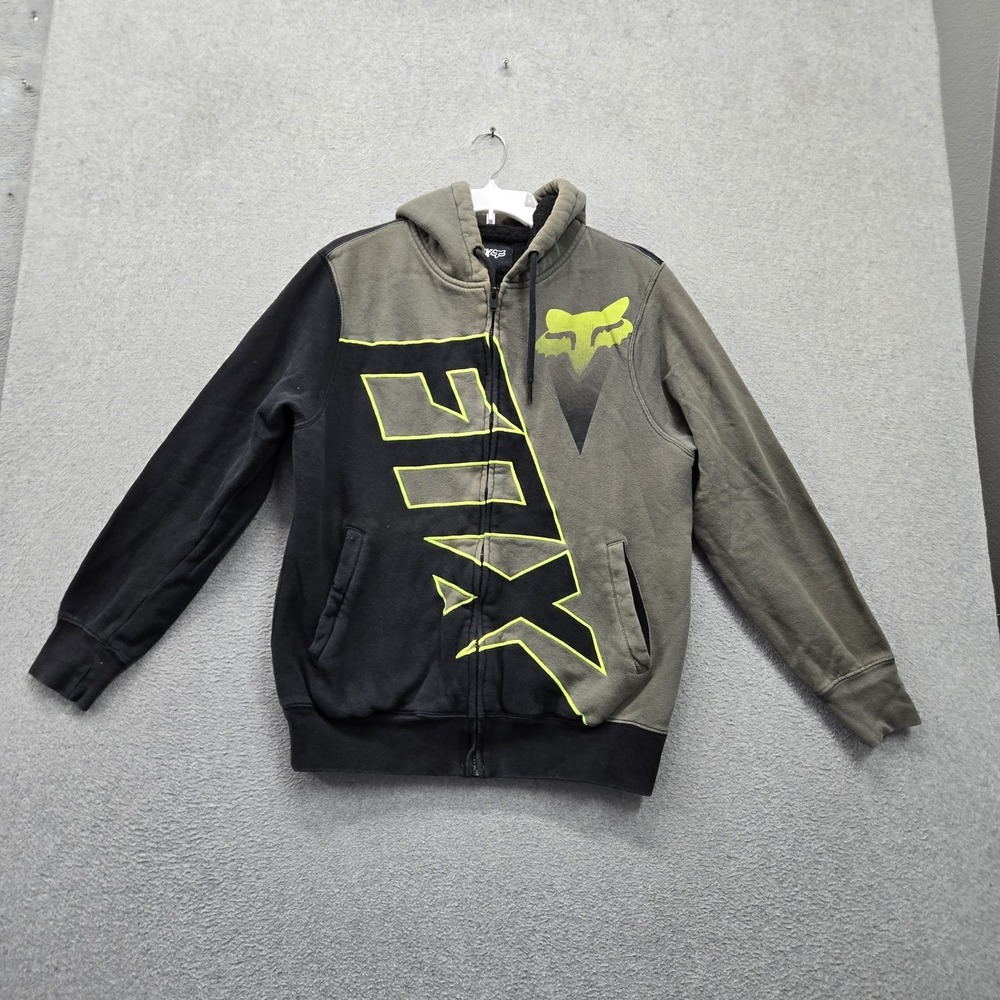 Fox Men Hoodie S Black Colorblock Logo Graphic Print Sherpa Lined Full Zip